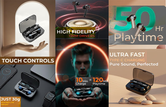 Wireless Earbuds TWS 5.1 Large Screen Dual LED Digital Display Touch Bluetooth Headphones Mini Compact Portable Sports Waterproof Stereo In Ear Earphones